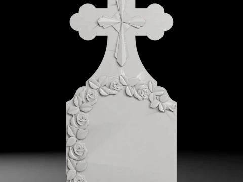 Trefoil Cross with Roses - Tombstone STL for CNC 600x1400mm 3D printmodel