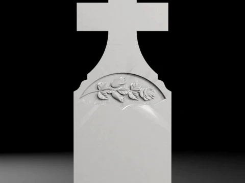 Straight-Top Cross with Rose - Tombstone STL for CNC 450x1200mm 3D printmodel