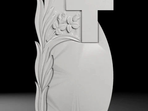 Straight Cross with Leaves and Roses Tombstone STL 600x1200mm V4 3D printmodel