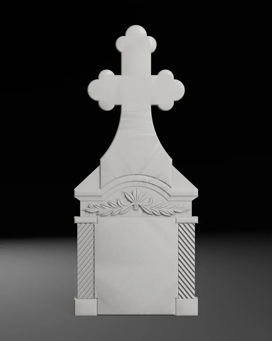 Cross with Columns and Ornament - Tombstone STL for CNC 3D Print Model .c4d .max .obj .3ds .fbx .stl .blend 