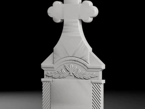 Cross with Columns and Ornament - Tombstone STL for CNC 3D Print Model