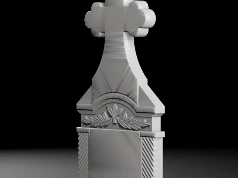 Cross with Columns and Ornament - Tombstone STL for CNC 3D Print Model