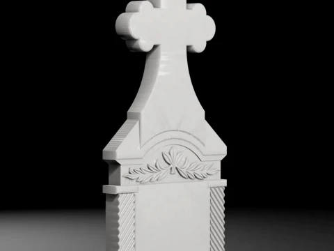 Cross with Columns and Ornament - Tombstone STL for CNC 3D Print Model