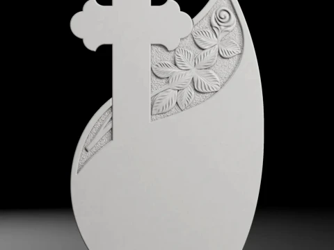 Teardrop Cross with Rose - Tombstone STL for CNC 600x1100mm 3Dプリントモデル
