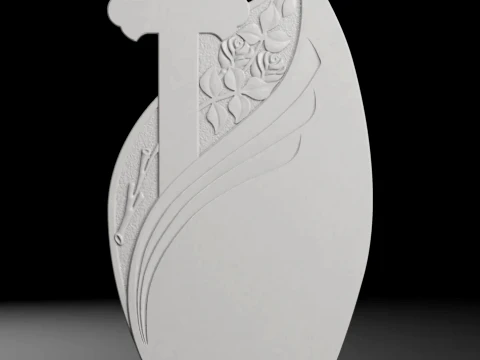 Teardrop Cross with Roses - Tombstone STL for CNC 650x1250mm 3Dプリントモデル