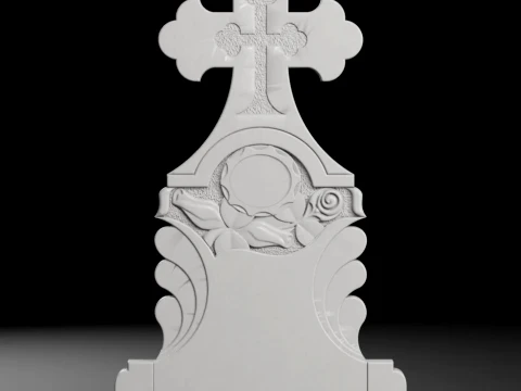 Cross with Rays Rose and S-Scrolls - Tombstone STL for CNC 3D printmodel