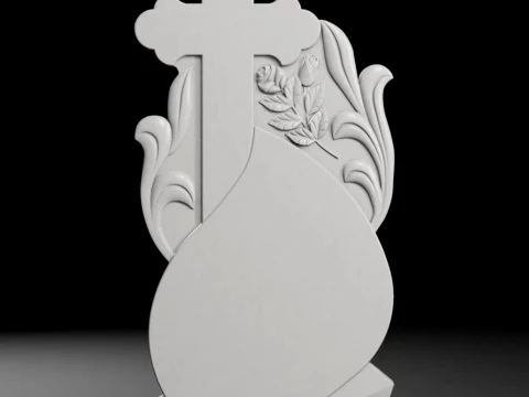 Cross with Leaves and Rays - Tombstone STL for CNC 600x1300x80mm 3D printmodel