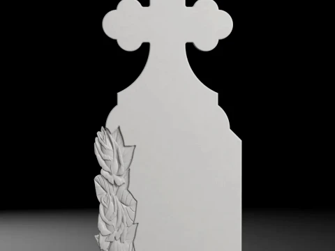 Trefoil-Top Cross with Side Rose - Tombstone STL for CNC 3D Print Model