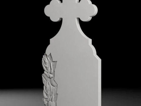 Trefoil-Top Cross with Side Rose - Tombstone STL for CNC 3D Print Model