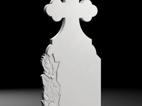 Trefoil-Top Cross with Side Rose - Tombstone STL for CNC 3D Print Model