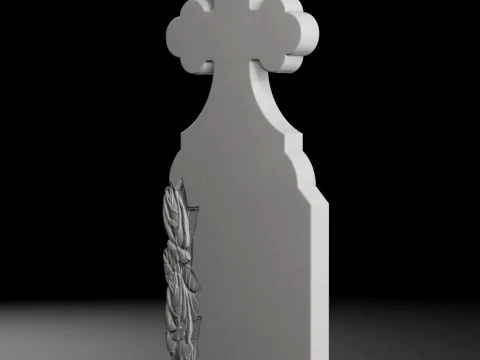 Trefoil-Top Cross with Side Rose - Tombstone STL for CNC 3D Print Model