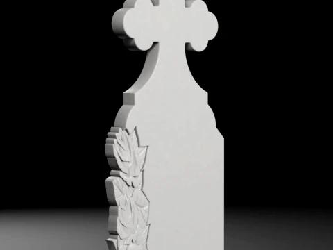 Trefoil-Top Cross with Side Rose - Tombstone STL for CNC 3D Print Model