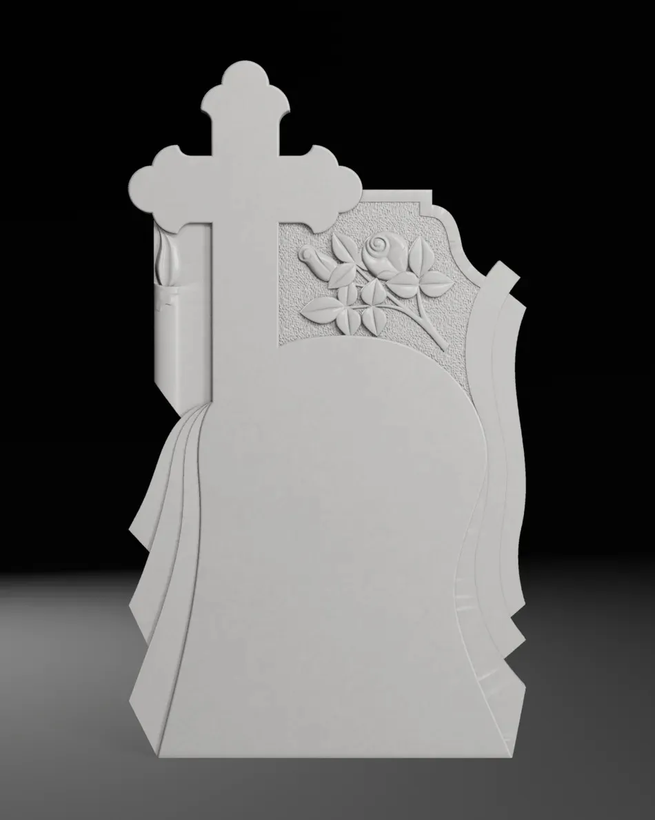 Cross with Roses and Candle - Tombstone STL for CNC 800x1400mm 3D Print Model .c4d .max .obj .3ds .fbx .stl .blend 