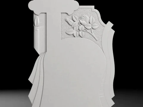 Cross with Roses and Candle - Tombstone STL for CNC 800x1400mm 3D Print Model