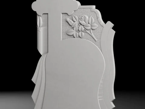 Cross with Roses and Candle - Tombstone STL for CNC 800x1400mm 3D Print Model