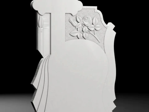 Cross with Roses and Candle - Tombstone STL for CNC 800x1400mm 3D Print Model