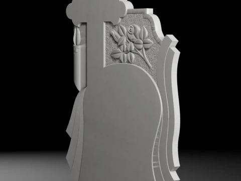 Cross with Roses and Candle - Tombstone STL for CNC 800x1400mm 3D Print Model