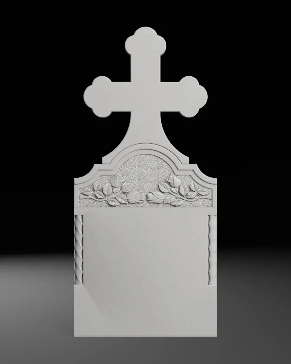 Cross with Columns and Roses Bush-Hammered Tombstone STL 3D Print Model .c4d .max .obj .3ds .fbx .stl .blend 
