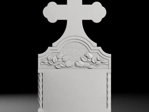 Cross with Columns and Roses Bush-Hammered Tombstone STL 3D Print Model