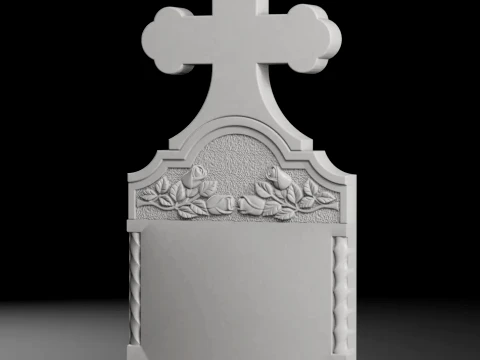 Cross with Columns and Roses Bush-Hammered Tombstone STL 3D Print Model