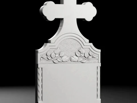 Cross with Columns and Roses Bush-Hammered Tombstone STL 3D Print Model