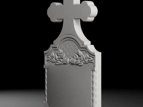Cross with Columns and Roses Bush-Hammered Tombstone STL 3D Print Model
