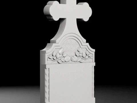 Cross with Columns and Roses Bush-Hammered Tombstone STL 3D Print Model
