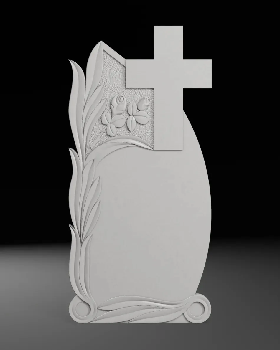 Straight Cross with Leaves and Roses Tombstone STL 600x1250mm V1 3D Print Model .c4d .max .obj .3ds .fbx .stl .blend 
