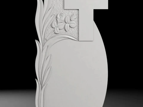 Straight Cross with Leaves and Roses Tombstone STL 600x1250mm V1 3D Print Model