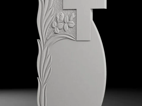 Straight Cross with Leaves and Roses Tombstone STL 600x1250mm V1 3D Print Model