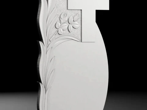 Straight Cross with Leaves and Roses Tombstone STL 600x1250mm V1 3D Print Model