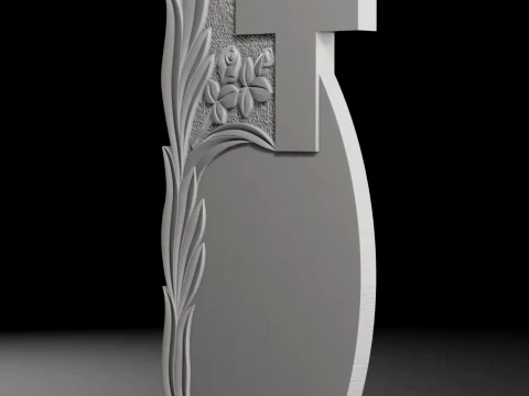 Straight Cross with Leaves and Roses Tombstone STL 600x1250mm V1 3D Print Model