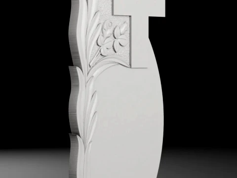 Straight Cross with Leaves and Roses Tombstone STL 600x1250mm V1 3D Print Model