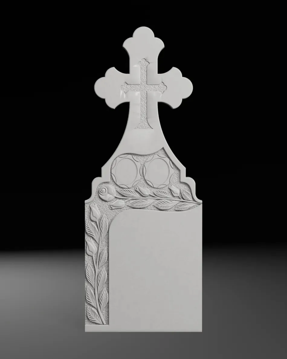 Semi-Trefoil Cross with Side Rose - Tombstone STL for CNC 3D Print Model .c4d .max .obj .3ds .fbx .stl .blend 