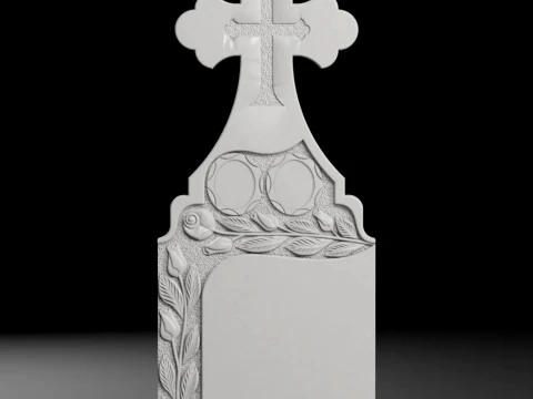 Semi-Trefoil Cross with Side Rose - Tombstone STL for CNC 3D Print Model
