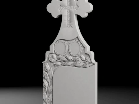 Semi-Trefoil Cross with Side Rose - Tombstone STL for CNC 3D Print Model