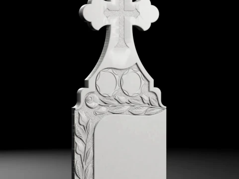 Semi-Trefoil Cross with Side Rose - Tombstone STL for CNC 3D Print Model