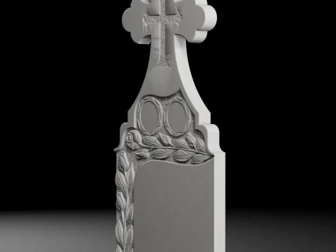 Semi-Trefoil Cross with Side Rose - Tombstone STL for CNC 3D Print Model