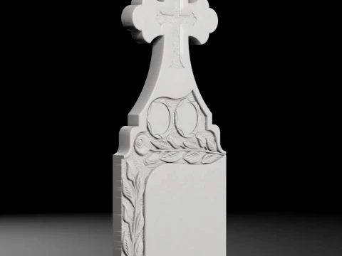 Semi-Trefoil Cross with Side Rose - Tombstone STL for CNC 3D Print Model