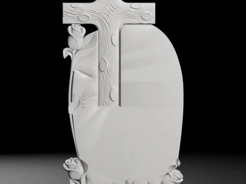 Wood-Look Cross with Roses - Tombstone STL for CNC 600x1300mm 3D Print Model