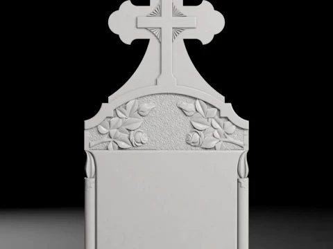 Semi-Trefoil Cross with Roses and Candles Tombstone STL 3D Print Model