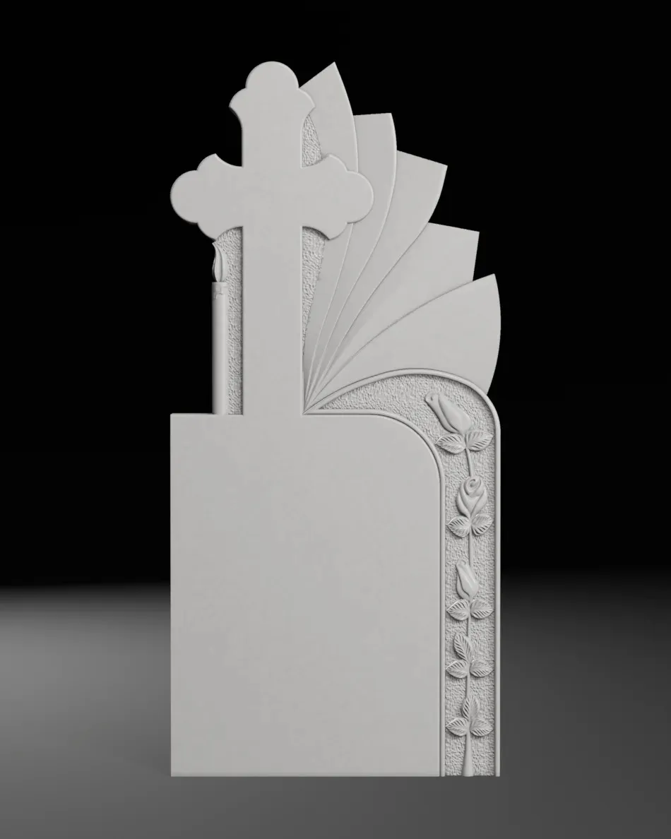 Cross with Candle and Roses - Tombstone STL for CNC 600x1300mm 3D Print Model .c4d .max .obj .3ds .fbx .stl .blend 