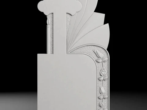 Cross with Candle and Roses - Tombstone STL for CNC 600x1300mm 3D Print Model