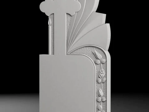 Cross with Candle and Roses - Tombstone STL for CNC 600x1300mm 3D Print Model