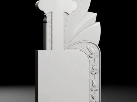 Cross with Candle and Roses - Tombstone STL for CNC 600x1300mm 3D Print Model