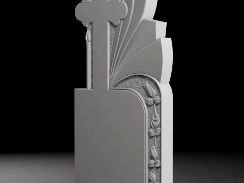 Cross with Candle and Roses - Tombstone STL for CNC 600x1300mm 3D Print Model