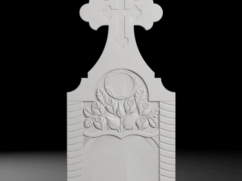 Cross with Columns and Roses - Tombstone STL for CNC 550x1300mm 3D Print Model