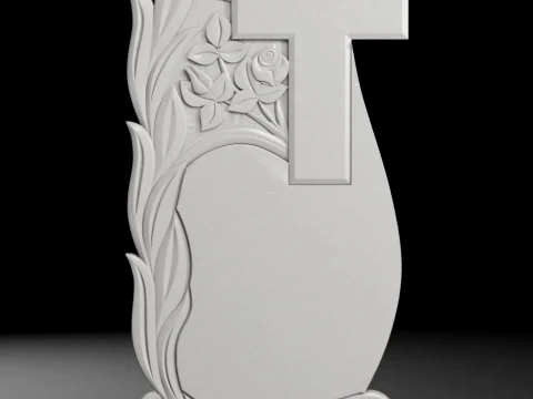Cross with Flowers and Leaves - Tombstone STL for CNC 700x1400mm 3D Print Model