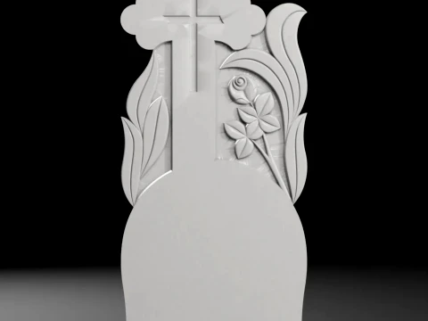 Cross with Rays and Rose - Tombstone STL for CNC 450x1100mm V2 3D Print Model