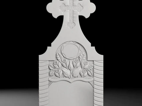 Cross with Columns and Roses Tombstone STL 600x1400mm V1 3D Print Model